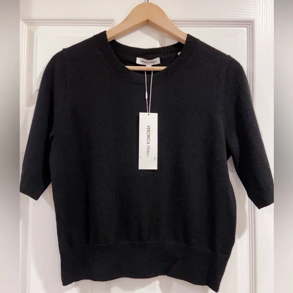 NWT Veronica Beard Shana Cashmere Half Sleeve Sweater in Black
